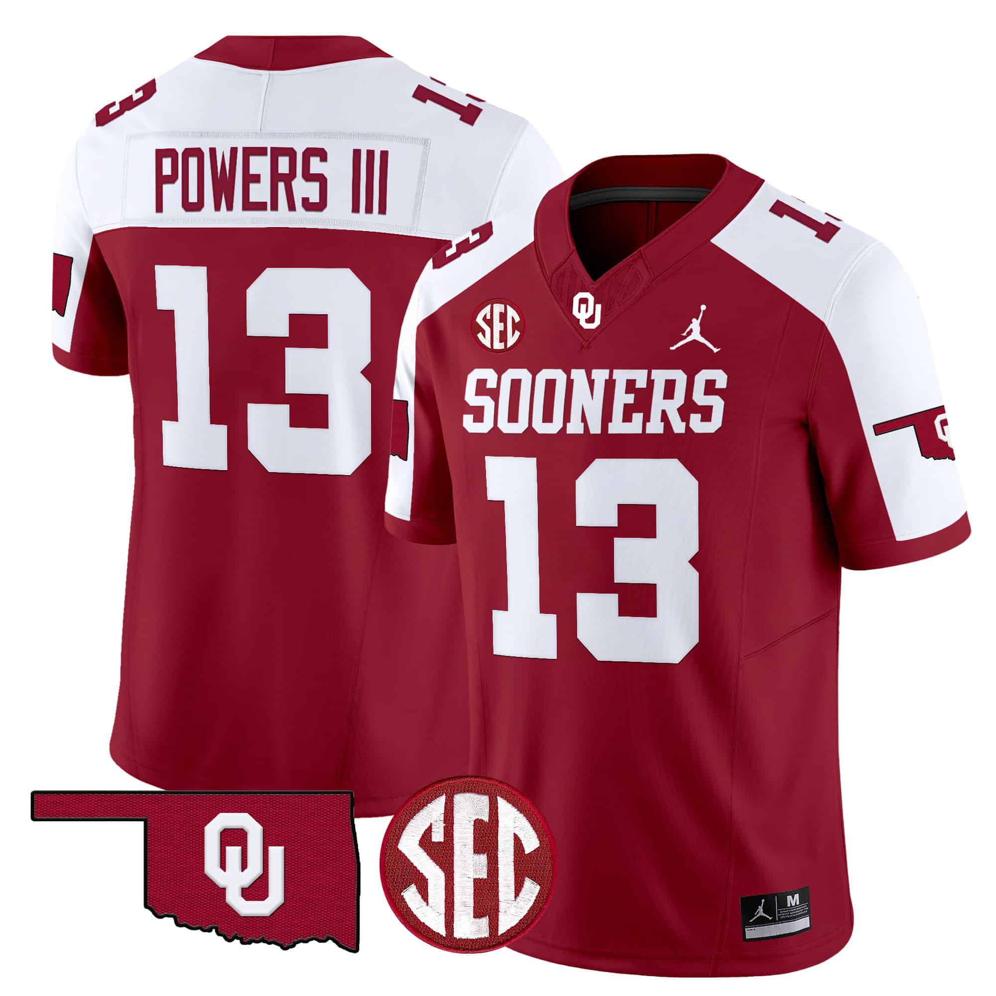 Men Oklahoma Sooners #13 Powers iii Red 2024 Vapor Limited NCAA Jersey